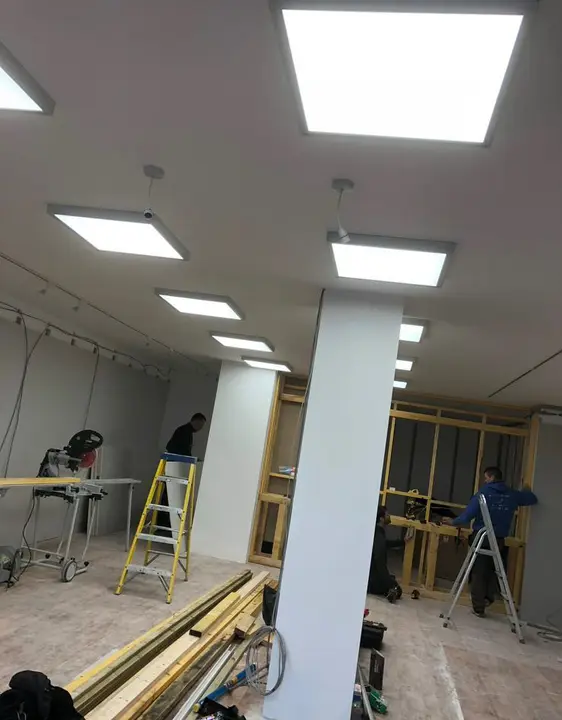 LED panel lighting installed during a commercial shop fit-out